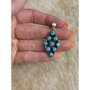 Native American SW Sterling Silver Blue Turquoise Multistone Cluster Pendant